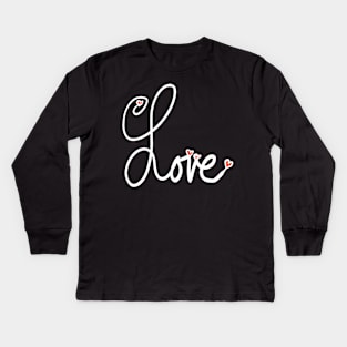 Cursive Written Word Love with Red Hearts Kids Long Sleeve T-Shirt